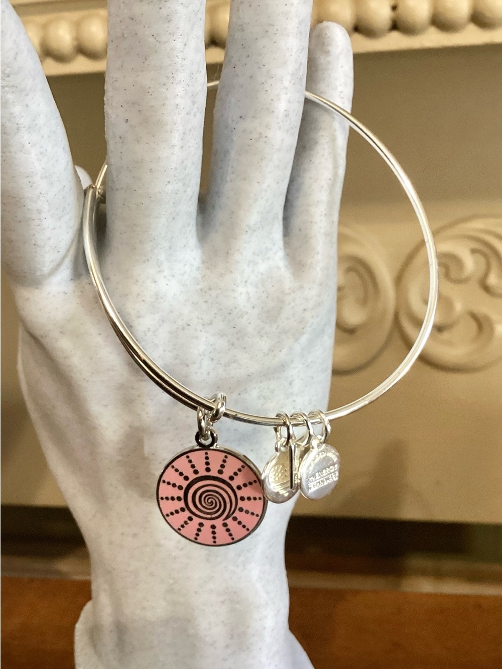 Alex and Ani 2015 Spiral Sun Pink Silver Charity Bangle Bracelet